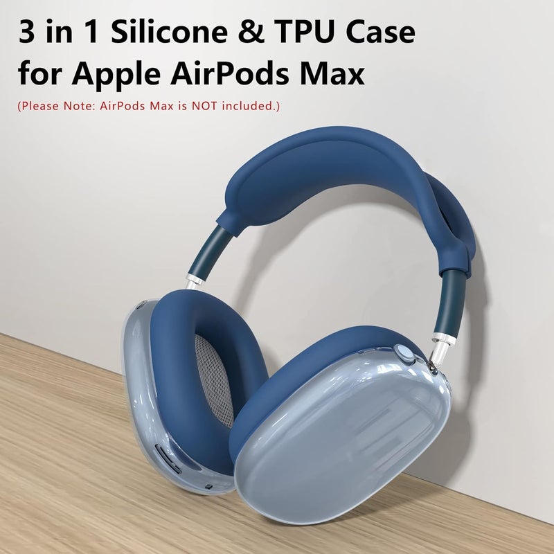 MINDRESY Silicone Case Cover for AirPods Max Headphones, Clear Soft TPU Ear Cups Cover/Ear Pad Case Cover/Headband Cover for AirPods Max (2024/2020), Transparent Accessories for Apple AirPods Max (USB-C), Blue - Image 2